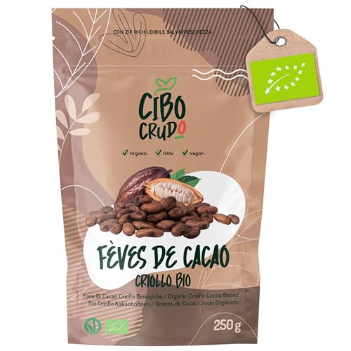 Fèves de Cacao Crue Bio - 250g. Variété Criollo Biologique et Naturelle. Fèves de Cacao du Pérou de la plante Theobroma Cacao. Goût Intense Aromatique et...