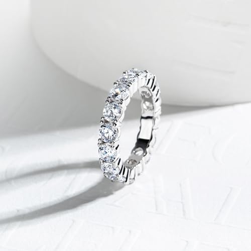 Cubic Zirconia Eternity Band Ring Round Cut/Cushion Cut 5A Grade D Color Simulant Diamond CZ Wedding Band Promise Anniversary Ring for Women3