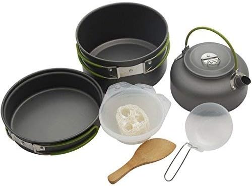 Portable Outdoor Cooking Set Pot Bowl Teapot Coffee Kettle Set Cookware Tableware for Camping Picnic Hiking