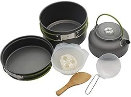 Linist Portable Outdoor Cooking Set Pot Bowl Teapot Coffee Kettle Set Cookware Tableware for Camping Picnic Hiking