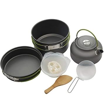 Portable Outdoor Cooking Set Pot Bowl Teapot Coffee Kettle Set Cookware Tableware for Camping Picnic Hiking