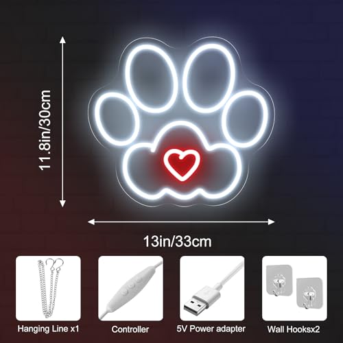 Image of Paw Neon Sign Animals Paw Print Custom Neon Sign Led Light Wall Decor Pets Shop Neon Sign Pets Shop Decor Birthday Gift for Pets Lover, 13 inchx13 inch
