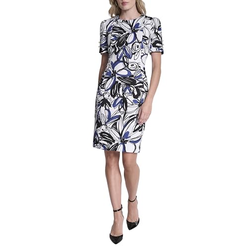Image of DKNY Women's Short Tulip Sleeve Sheath Dress with Button Detail