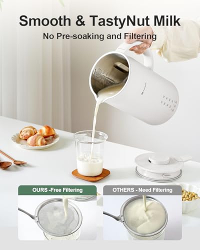 MOKKOM Nut Milk Maker, 42oz Automatic Almond Milk Machine for Homemade Plant-Based Milk, Oats, Soy, Dairy Free Beverages, Soy Milk Maker with Delay Start/Keep Warm/Self-Cleaning/Boiling, White - Thumbnail 5