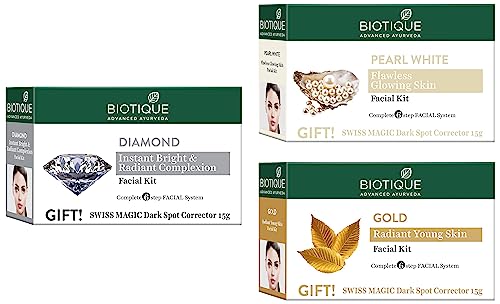 Image of Biotique Bio Pearl White Facial Kit, 65g And Biotique Bio Gold Radiance Facial Kit, 65 g And Biotique Bio Diamond Facial Kit, 65g