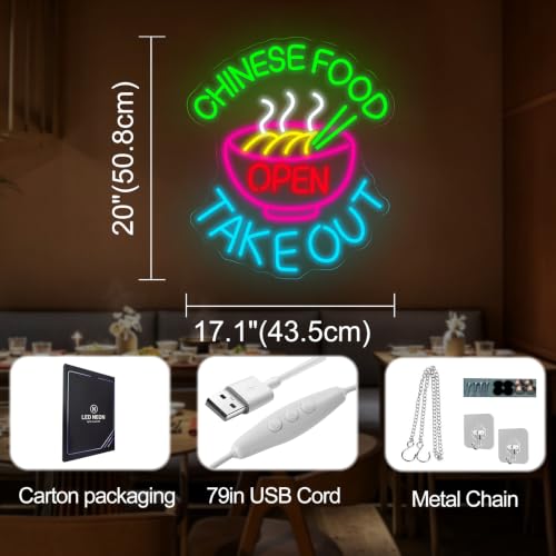 Image of Chinese Food Open Neon Sign, LED Restaurant Window Light for Business