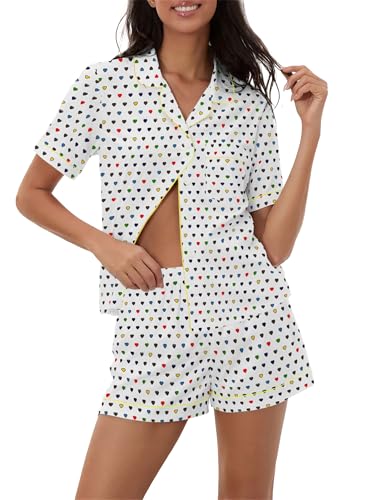 Image of Ammiko Womens Pajamas Set Y2k Loungewear Pajama Button Down Top and Shorts Monkey Beach Short Sleeve Sleepwear Preppy
