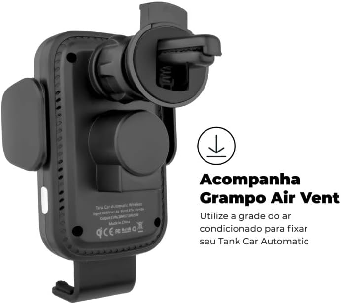 Gshield Suporte Veicular e Carregador Turbo Sem Fio 15W, Carregamento Rápido Wireless por Indução com Braços de Ajuste Automático, Haste de Ventosa e Clip de Ar Condicionado, Tank Car, Preto Gshield Suporte Veicular e Carregador Turbo Sem Fio 15W, Carregamento Rápido Wireless por Indução com Braços de Ajuste Automático, Haste de Ventosa e Clip de Ar Condicionado, Tank Car, Preto