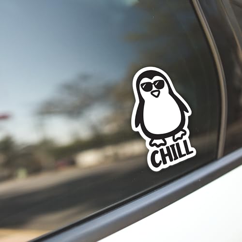Image of Chill Penguin Vinyl Decal Sticker - Versatile for Cars, Trucks, Windows, Bumpers, Walls, and Laptops - 5 Inches - Black Design withWhite Background - KCD3453B
