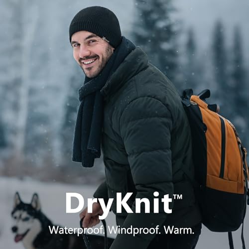 Image of Oversized L /XL /XXL DryKnit Waterproof Merino Wool Blend Beanie Fleece Lined Knit Hat for All-Weather Winter
