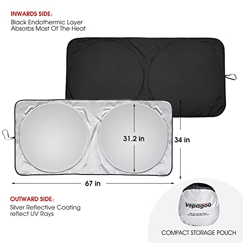 Vepagoo Car Windshield Sun Shade Window Cover Shade Interior Sun Protection Curtain 67Inx34In, Uv Rays And Sun Heat Protector, Keep The Car Interiors Cool, Prevents Dashboard Fade And Crack #TOP2