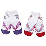 [ふく福] 可愛い 綿ベビーキッズ用 足袋 靴下 ソックス子供 新生児 ソックス女の子 男の子 草履風 保温 秋冬 キッズ 赤ちゃん 新生児 お祝い 出産 祝い ムール用 2足 セット (S(9-12CM), レッド&パープル)