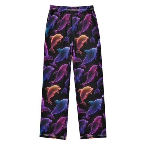 ALAZA Dolphin Neon Black Pajama Lounge Pants Long Sleep Pajama Bottoms with Pockets