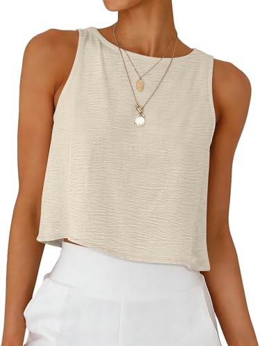 ANRABESS Women Crop Tank Tops High Neck Sleeveless Linen Shirts 2026 Summer Outfits Casual Blouse Beach Vacation Clothes Light Yellow X-Small