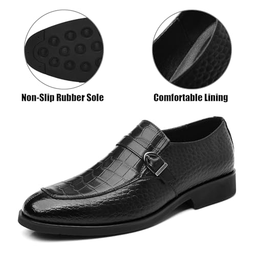 Men's Classic Leather Printed Chunky Heel Loafers with Metal Buckle Casual Round Toe Slip-On Comfort Soft Sole Formal Dress Shoes for Party Wedding Business Daily2