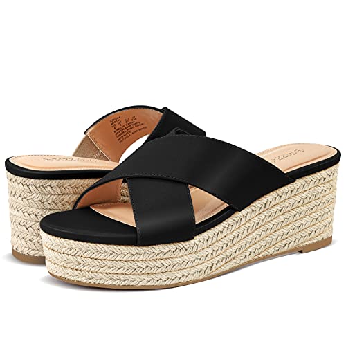 PIZZ ANNU Women's Misty Criss Cross Platform Wedge Sandals Open Toe Espadrille Heels Sandals for Casual Summer Slide Shoes2