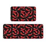 TZTTZT 2 Piece Kitchen Mats for Floor, red Chili Pepper Black Kitchen Rugs Non Slip Washable, Anti Fatigue Mats for Kitchen Floor, Home Decor