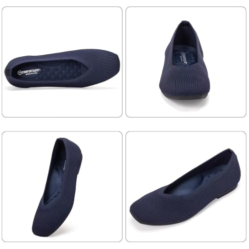 Image of Frank Mully Women Square Toe Flat Shoes Comfortable Knitted Flats | Walking Shoes