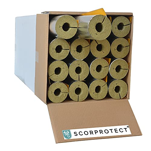 Scorprotect® Caja de cartón completo con revestimiento de aluminio, aislamiento de tuberías, lana de roca con conductividad térmica 0.040 (lana de roca, 35 x 30 mm x 1 metro)