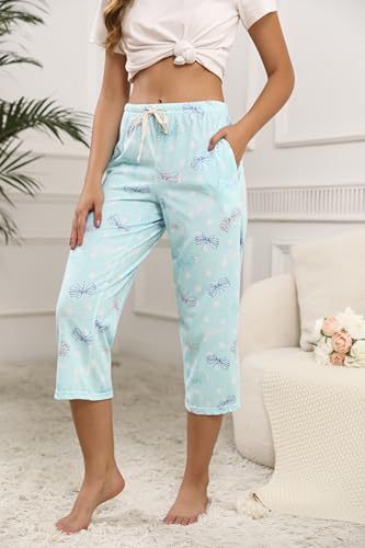 Image of PNAEONG 3 Pack Women Pajama Pants Capri Length Drawstring Pj Bottoms Sleep Lounge Pants with Pockets S-3XL