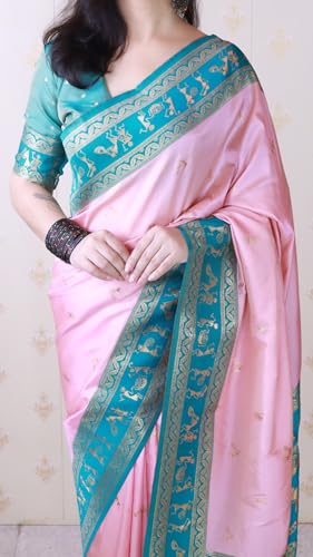 Image of SGF11 Women's Kanjivaram Pure Soft Silk Saree With Unstitched Blouse Piece