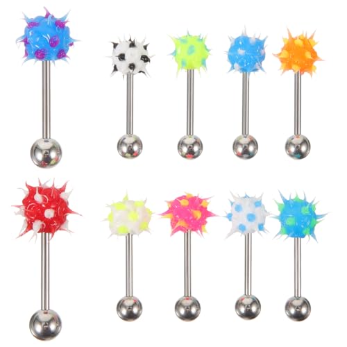 Garneck Lot de 10 piercings de langue en silicone pointes - Couleurs aléatoires - Clous en plastique bijoux créatifs - Acier inoxydable, 3.2x0.75cm