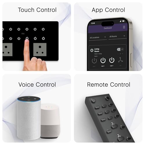 Image of IOTICS Smart Wifi Switch Board: 12 x Switch & 2 Smart Plug Module. Touch Control, Remote, App Control. Voice Control with Alexa & Assistant. Smart Touch Switch Board For Home Automation (Black)