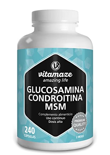 Glucosamina Condritina y MSM 1000 mg - Articulaciones y Huesos - 240 Cápsulas de Alta Dosis - Complejo enriquecido con Vitamina C - Claidad Alemana - Vitamaze®