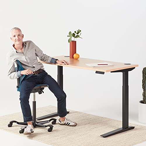Image of Fully Jarvis Standing Desk 48 inch x 27 inch Natural Oak Veneer Top - Electric Adjustable Desk Height from 25.5 inch to 51 inch with Memory Preset Controller (Rectangle, Silver Frame)