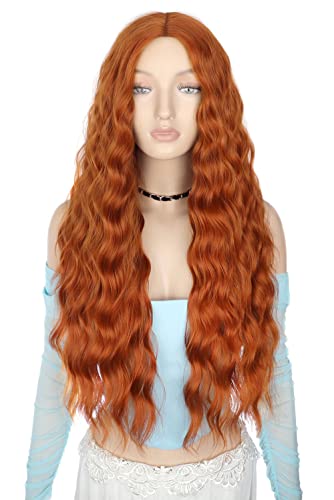 PORSMEER Long Wavy Middle Part Fluffy Curly Copper Wig - Natural Looking Synthetic Heat Resistant Fiber Wigs for Daily Party Use - Image 3
