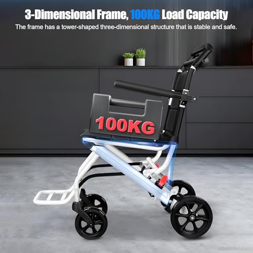 Masiunoz Carbon Steel Frame Lightweight Wheelchair, Adult/Elderly Folding Wheelchair, Hand Push Mobility Scooter with Pull Bar, Portable Folding Design(Black)