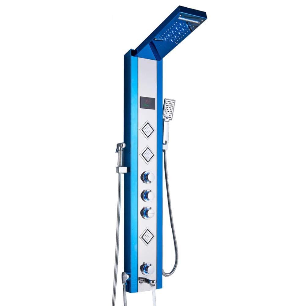ASerZenith Stainless Steel Shower Set Faucet LED Thermostatic Shower Panel Multi-Function 6 Water OutletS Jet and Bidet Shower Mixer(Sapphire Blue)
