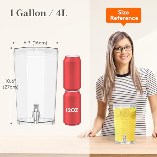 Lifewit 1 Gallon Drinks Dispense for Partiesr, Small Beer Dispenser, Plastic Beverage Pitcher for Cocktail, Soda, Tea, Juice Container for Lenmonade Stand, Mimosa Bar Supplies, 27 x 16 cm/10x6" 2 Pcs by Lifewit - Image 2