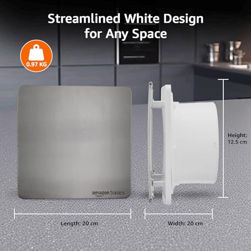 Image of Amazon Basics Axial 6 inch Fan | 22W | 7 Blades | 150mm Sweep | 7.3 dB Low Noise | Window Mount | Wall Switch Control | Silver Plastic & Brush Steel