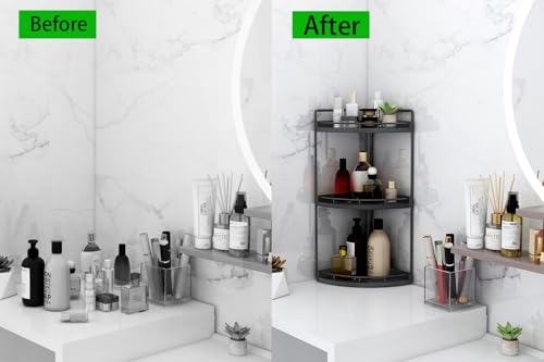Image of Dorhors 3-Tier Corner Bathroom Organizer Countertop for Storage,Vanity Tray,Wood Counter Organizer for Kitchen,Bathroom,Dresser (Black)