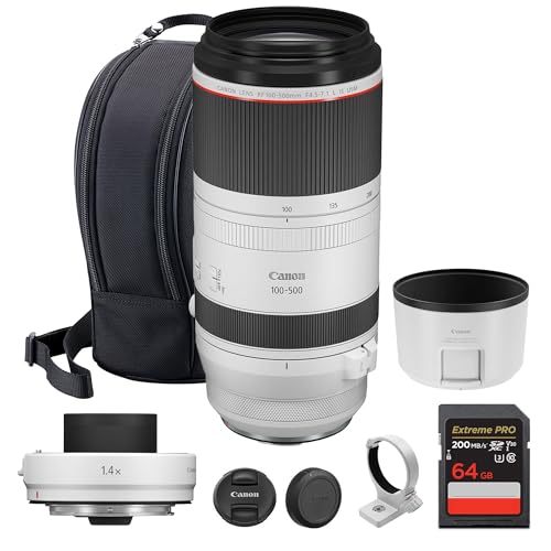 Canon RF 100-500mm f/4.5-7.1L is USM Lens – Full-Frame Telephoto Zoom Lens with Image Stabilization & Fast Autofocus for Wildlife (4112C002) + Canon Extender RF 1.4X + 64GB Memory Card