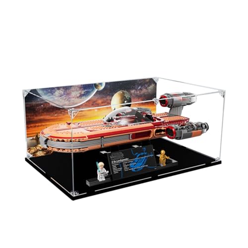 TRUSTFAR Acryl staubdichte Vitrine entworfen für LE-GO 75341 Fliegendes Auto Bausteinmodell, transparente Box, Displaybox kompatibel mit Le-go 75341 (kein Modell) (Hintergrund1)