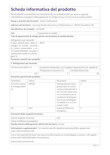 METRO Professional Frigorifero GSC4240 con porta in vetro, 237 L, bianco, 110 W, 220-240 V, con illuminazione a LED, 6 ripiani regolabili, serratura (Bianco) - 12