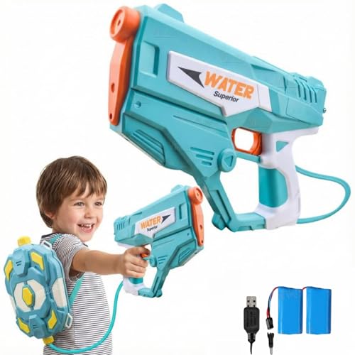 Image of VikriDA Bagpack Electric Water Gun with Free Extra Rechargeable Battery, Powerful Water Guns Up to 40 FT Long Range, 1350CC Capacity Super Water Blaster Summer Toys for Pool - Blue