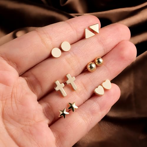 ASH'S CHOICE 6 Paires Clous d'Oreilles Or Femme Étoile Croix Cœur – vue 3