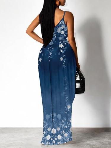 Image of Women Spaghetti Strap Maxi Dress with Pockets | Soft fabric relaxed fit sleeveless v neck with pockets for party and daily wear