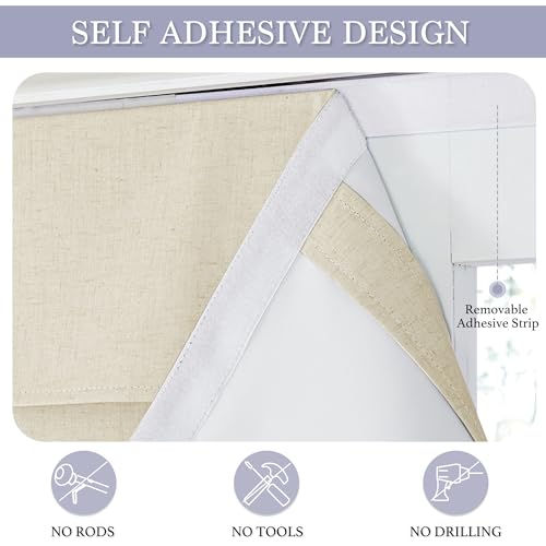 Image of RYB HOME 100% Blackout Curtains for Small Window, Linen Textured Blend Insulating Privacy French Door Curtains Tie Up Shades for Kitchen Storage Cabinet Basement, W 34 x L 40, Beige, 1 Panel