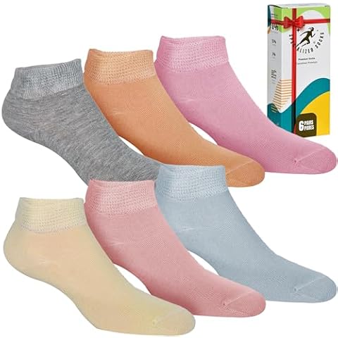Thin Diabetic Socks for Women - Neuropathy, Non-Binding, Seamless Cotton Socks for Comfort, Style, and Health - 6 Pairs Low Cut, Size 9-11, Light Colors Cover