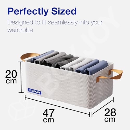 Image of BOXJOY Pack of 1 Premium Storage Organiser Box for Clothes with Strong Steel Frame & Handle, Foldable Closet Basket for Wardrobe, Cupboard, Almirah Shelves, Home Essentials for Boys Girls Cloth
