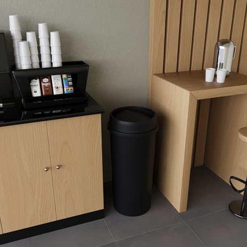 Image of 22 Gallon Black Round Waste Basket with Swing-Top Lid | 88 Qt Trash Can