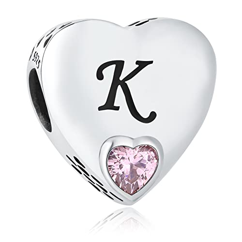 925 Sterling Silver Letter Charms A~Z Alphabet Charm Heart Shaped Letter Beads fit Pandora Bracelets fit Wife Mom Christmas Birthday Gift
