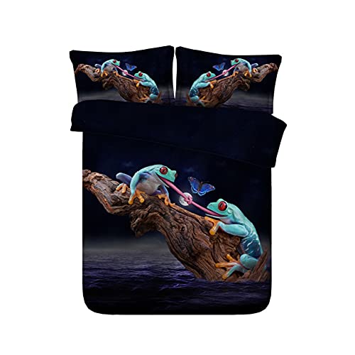 Housse de couette grenouille enfant parure de lit bleue anti-plis - 2