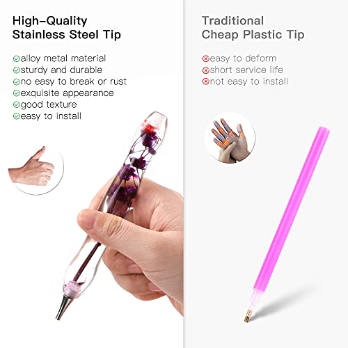 Ybutvy Flower Diamond Painting Pen - 12 Pc Handmade Resin 5D Purple Flower Stainless Steel Tools Stylus Drill Pen Kits For Comfort Grip Art Crafts #TOP4