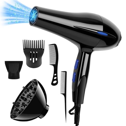 Eastrise Hair Dryer,Professional Hair Dryer,Strength Motor,Diffuser and Concentrator Attachments with 2 Speed 3 Heat Setting for Multi Women Man Hairstyles(Black)