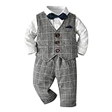 [しあわせ倉庫] 男の子 キッズ スーツ フォーマル ベビー ロンパース セットアップ ベスト 初節句 結婚式 七五三 お宮参り 子供服 ベビー服 (グレー, 90cm)